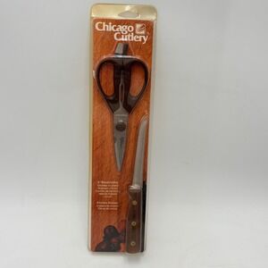 Chicago Cutlery Walnut Tradition B28P 2pc Set 5" Utility Knife & Kitchen Scissor